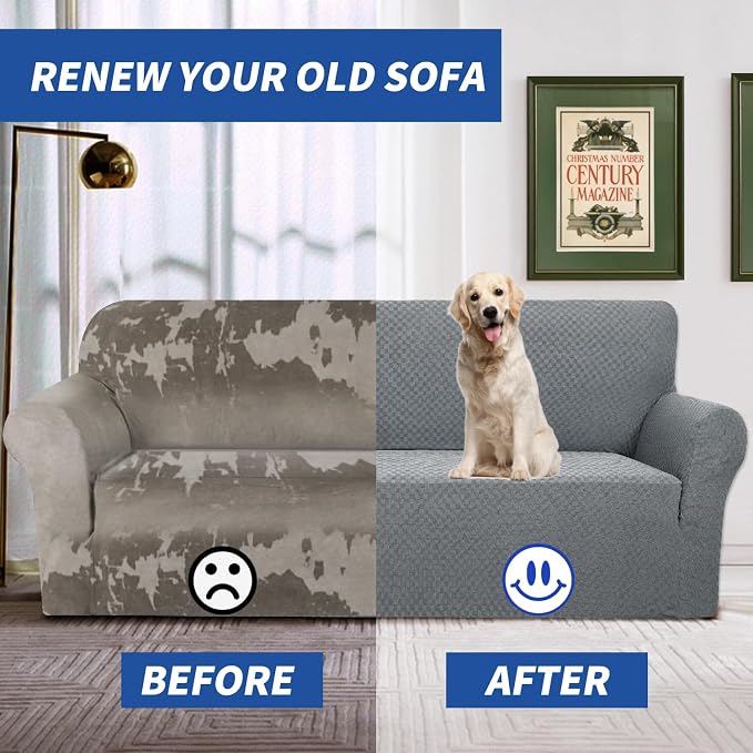 YEMYHOM Couch Cover Latest Jacquard Design High Stretch Sofa Covers for 3 Cushion Couch, Pet Dog Cat Proof Slipcover Non Slip Magic Elastic Furniture Protector (Sofa, Light Gray) - Image 5