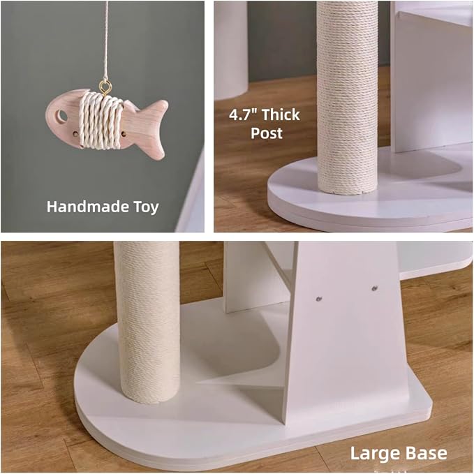 SHENGOCASE Modern Wooden Cat Tree Tower for Window Viewing Watching, 54.3 Inches Tall, 5-Level Large Perch Platform with Sisal Scratching Post, White - Image 4