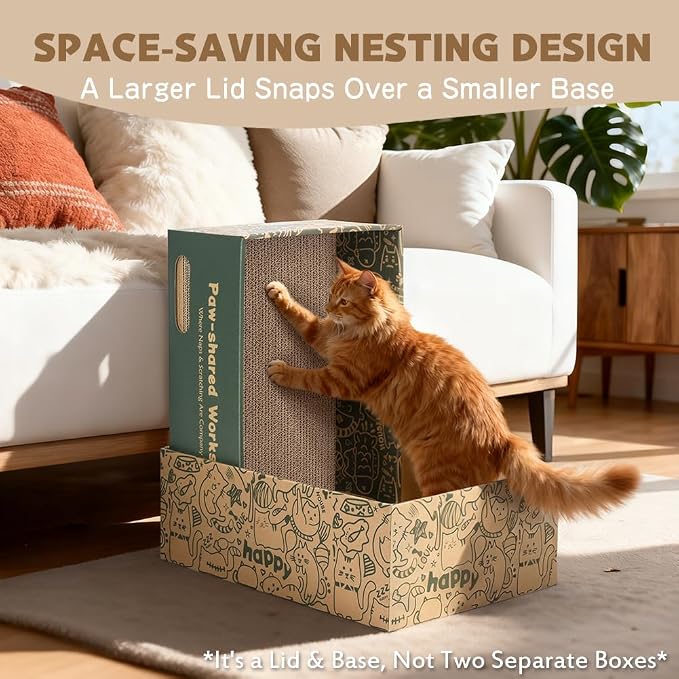 6 Pack Cat Scratch Pad with Nested Boxes, Space-Saving Cat Scratcher Set, Reversible Pads with 2 Lounge Beds for Indoor Cats & Kittens - Image 5