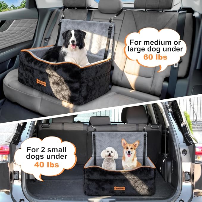 VavoPaw Dog Car Seat for Dog Under 50Lbs Medium or 2 Small Dogs Under 25Lbs | Booster Car Seat, Waterproof Cars Pet Bed with Thick Cushion & Safety Leash, Removable Pet Cars Seats for Travel - Image 4