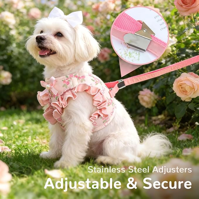 ABRRLO Small Dog Harness and Leash Set Soft Breathable Mesh No Pull Puppy Harness with Bowknot Adjustable Cute Pink Dog Vest Harnesses for Small Dogs Cats Girl Pet Harness for Walking Outdoor(Pink,M) - Image 3