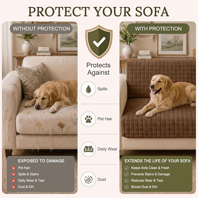Smiry Velvet Couch Cover for Dogs, Non Slip Soft Sofa Protector for Pets | Washable Sofa Cover for Cats, Cozy Furniture Protector Against Pet Hair, Scratches, Fits Sectional Sofa(Brown, 36"x47") - Image 5