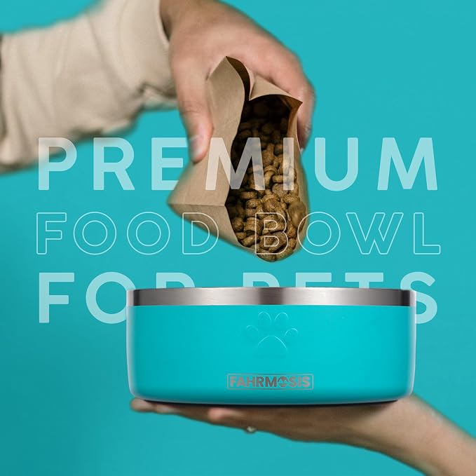 FAHRMOSIS 64 OZ Dog Bowl with Slow Feeder Insert Stainless Steel Pet Water Bowl for Medium & Large Breed Non Slip Rubber Base & Plastic Puzzle Feeder - Teal - Image 6