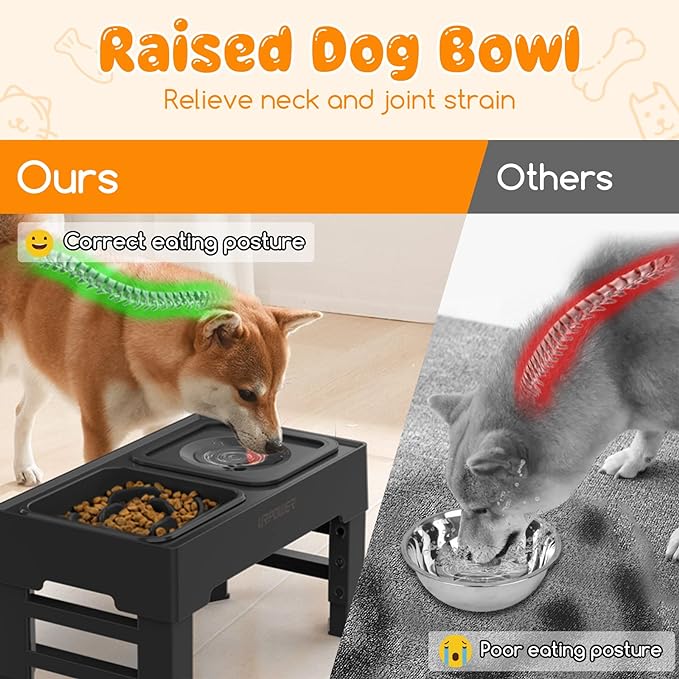URPOWER 2-in-1 Elevated Slow Feeder Dog Bowls with No-Spill Water Bowl | 4 Height-Adjustable Raised Dog Bowls, Non-Slip Food and Water Bowls with Stand for Small, Medium, Large Dogs, Cats and Pets - Image 3