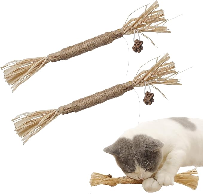 PAZ'S GIFT Catnip Toy Cat Toys Catnip Toy cat chew Toy cat Kicking silvervine Stick Teeth Cleaning Cute Kitten Teething Indoor Interactivecat Dental Care Matatabi (Raffia 2pcs) by PAZ%27S+GIFT