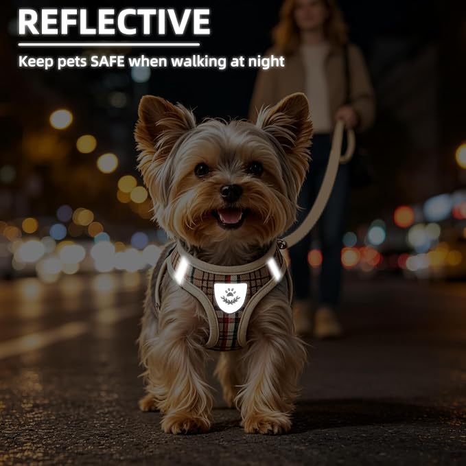 PUPTECK Dog Harness, Collar and Leash Set No Pull for Small Medium Sized | Plaid Puppy Step-in Escape Proof Reflective No Choke Pet Cat Adjustable Walking Vest - Image 7