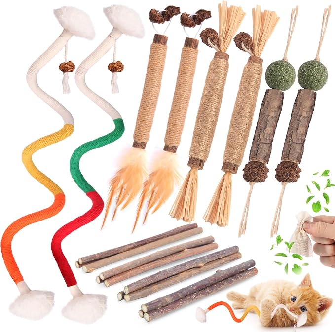 Kyouki Cat Toys Cat Chew Toys, Silvervine Sticks Catnip Rope Toys for Cats Teeth Cleaning, Kitten Dental Care, Kitty for Indoor Cats Increase Appetite,Enhances Oral & Dental Health (21 Pack) by Unknown