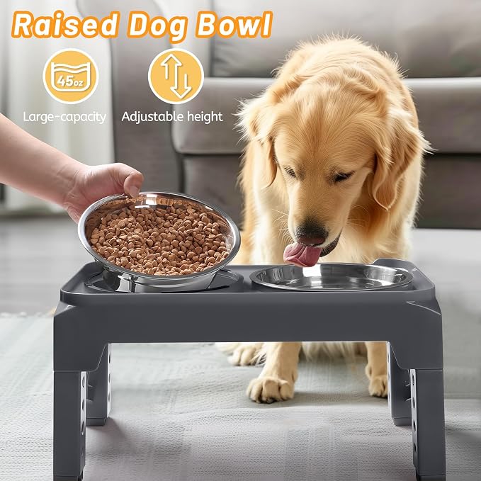 Hubulk Elevated Dog Bowls with 2 Stainless Steel Dog Food & Water Raised Bowls with No Spill Edge Non-Slip Stand Adjusts to 3 Heights(2.75", 6.0", 7.5") for Small Medium Dogs and Pet - Image 5