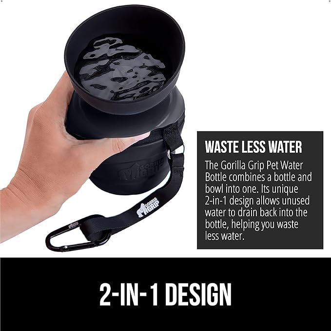 GORILLA GRIP Dog Water Bottle, Portable Water Bowl Dispenser for Dogs, 16 oz Leak Proof Pet Travel Squeeze Bottles Food Grade Silicone, Stocking Gifts for Pets to Go Puppy Essentials, Black - Image 3