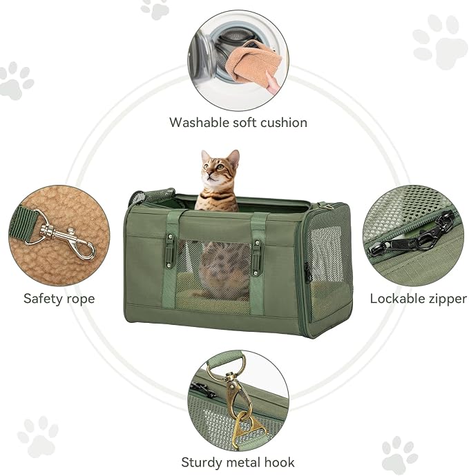 Petsfit 19x12x12 Pet Carrier for Large Cats (up to 20 lbs), Soft-Sided Small Dog Travel Carrier, Upgraded with Patented Buckle and Soft Padding, Ideal for Car Road Trips Green - Image 6