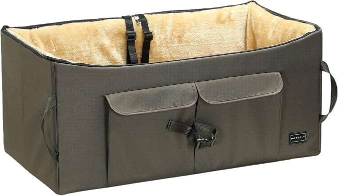 Petsfit Dog Booster Seat For 2 Small Dogs or Medium Dog up to 45 lb, Large Dog Car Seat With 2 Big Pockets for Cars, Trucks and SUVs (Large, Dark Brown) by Petsfit