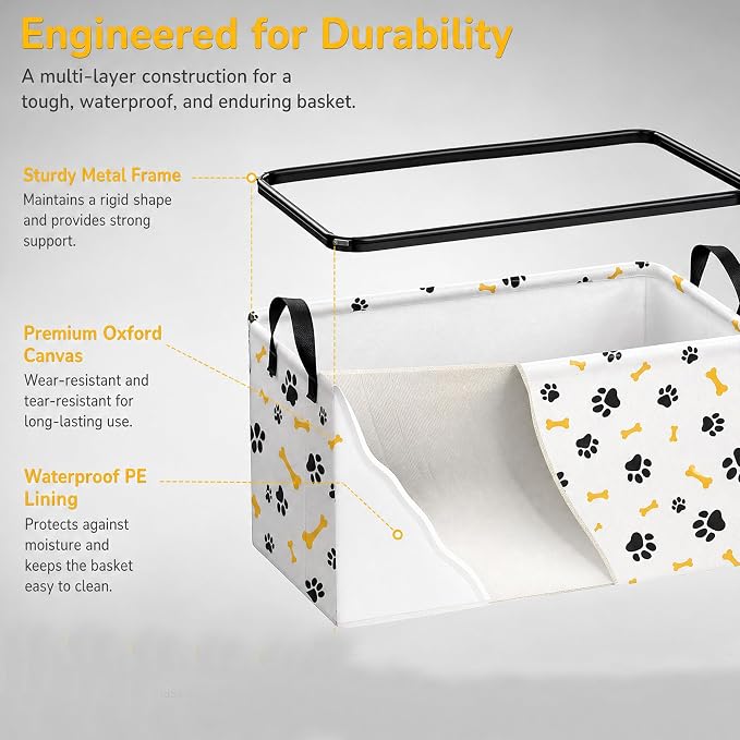 Large Dog Toy Basket Puppy Stuff Storage Bin Organizer Holder Pet Box Doggie Room Decor (Yellow Black A) - Image 5