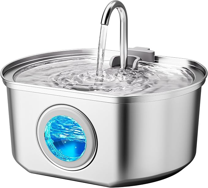 Cat Water Fountain Stainless Steel: 108oz/3.2L Cat Fountain for Drinking | Pet Water Fountain Inside - Automatic Dog Watering Dispenser Bowl - Pet Feeding & Watering Supplies - Water Level Window by Neareal