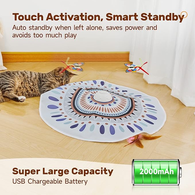 Potaroma Cat Toys Chargeable, 3in1 Hide and Seek for Kittens, Interactive Automatic Play, Fluttering Butterfly, Moving Wand Feather, Indoor Kitty Exercise 22.8 Inch Cover for All Breeds | Automatic Play, Fluttering Butterfly, Moving Wand Feather, Indoo... - Image 6
