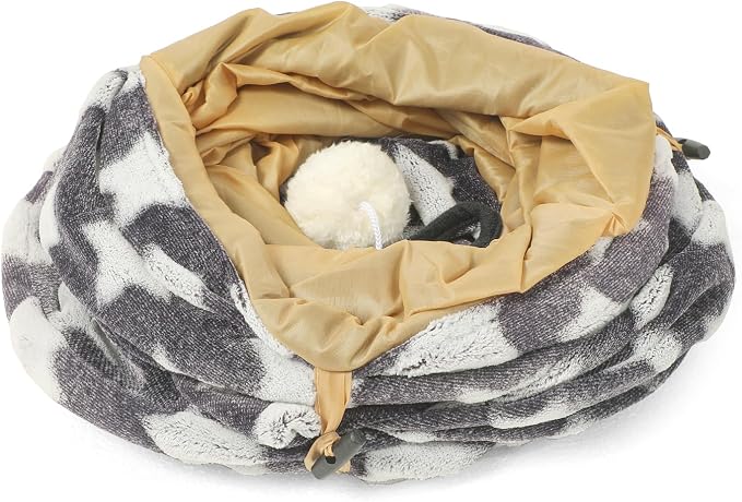 Cat Tunnel Toy- 3 Way-Shaped, Gray Star Pattern, Soft Velvet Exterior, Oxford Fabric Fog-Proof Interior, Plush Toy Ball, Easily Washable, Conveniently Foldable - Image 5