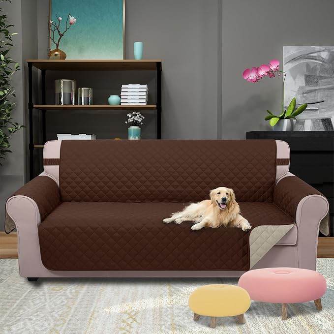 U-NICE HOME Large Sofa Cover Reversible Couch Cover for Dogs, Brown/Beige | 78''Oversized, Washable, Pet Friendly, Elastic Straps, Water Repellent, Furniture Protector Mat for 3 Cushion Couch - Image 2
