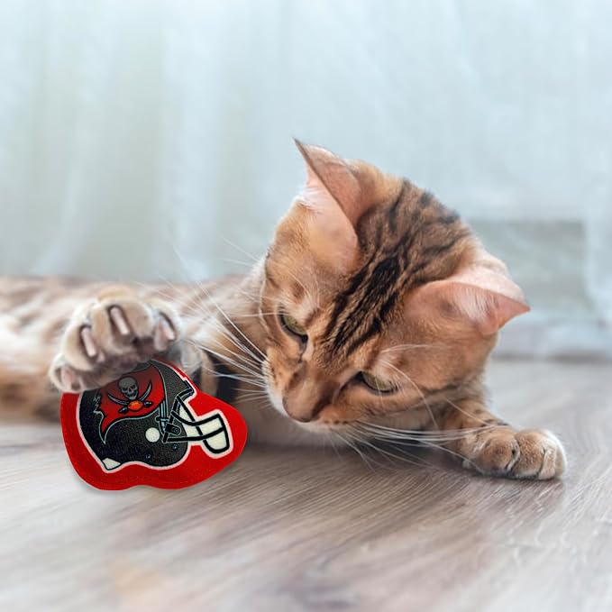 BEST PLUSH CAT TOY - NFL TAMPA BAY BUCCANEERS Complete Set of 3 piece Cat Toys filled with Fresh Catnip. Incld: 1 Helmet Cat Toy, 1 Football Cat Toy with Feathers & 1 Beer Bottle. Beautiful Team LOGOS - Image 3