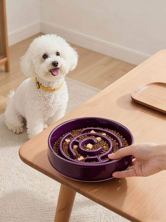 Ceramic Slow Feeder Dog Bowl,1.5 Cups Pet Slow Feeder for Small and Medium Breed,Puzzle Dog Food Dish,Anti-Gulping,Stop Bloat,Preventing Choking(Purple) - Image 6