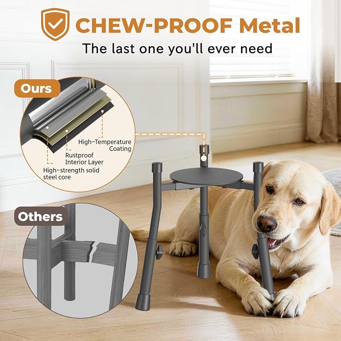 Elevated Dog Bowl Stand for Large Medium Breeds, Extra-Stable Food Feeder | 2 Pack Adjustable Size 4 Heights Width 6-10in, Anti-Tip Metal Raised Water Dish Holder, Non-Slip Tall Single Lifted Riser - Image 7