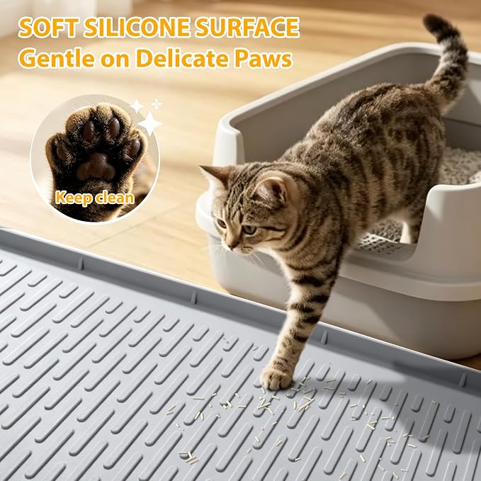 Cat Litter Box Mat, 47" x 35" Extra Large Silicone Cat Litter Mat | Waterproof & Washable Kitty Litter Catcher Matt, Soft on Paws Non-Slip Easy to Clean Reduces Litter Tracking for Indoor Cats - Image 5