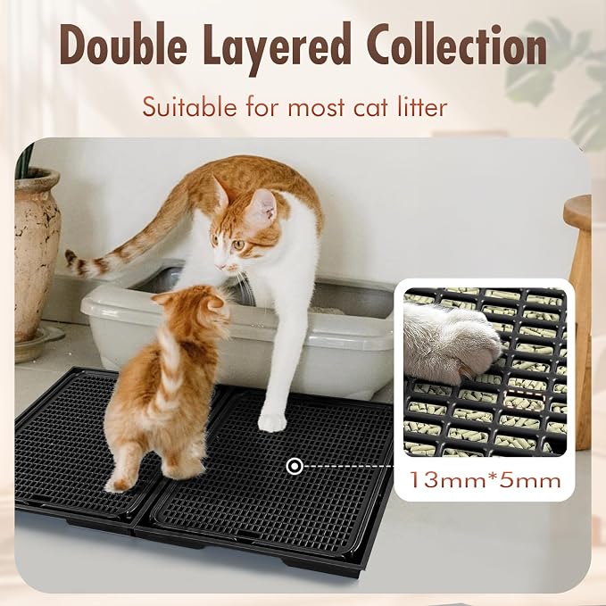 2Pack Cat Litter Box Step, Cat Litter Catcher, Expandable Interlock Litter Mat, Washable Easy Clean, Waterproof & Urine Proof, Black - Image 6