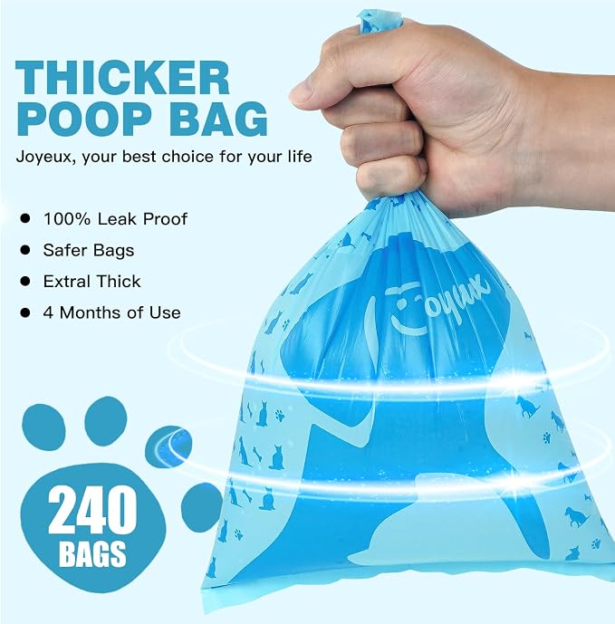 Joyeux 240 Count Ocean Scent Dog Poop Bags Rolls,with Dispenser,Leak-Proof Large Doggie,Extra Thick Poop Bag for Dogs,Cats Litter Bags,Blue Trash Bags for Doggy Pets Bolsa de Popo de Perro (Pack of 2) - Image 2