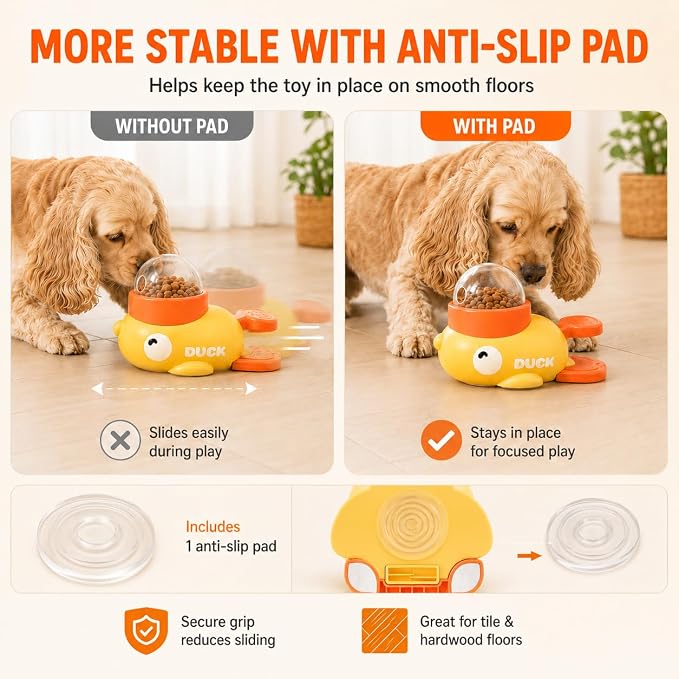 Interactive Dog Puzzle Toy, Cute Duck Treat Dispenser with Anti-Slip Pad, Press-Type Slow Feeder for IQ Training & Boredom Relief, Mental Enrichment for Small Medium Dogs & Cats (Yellow) - Image 4
