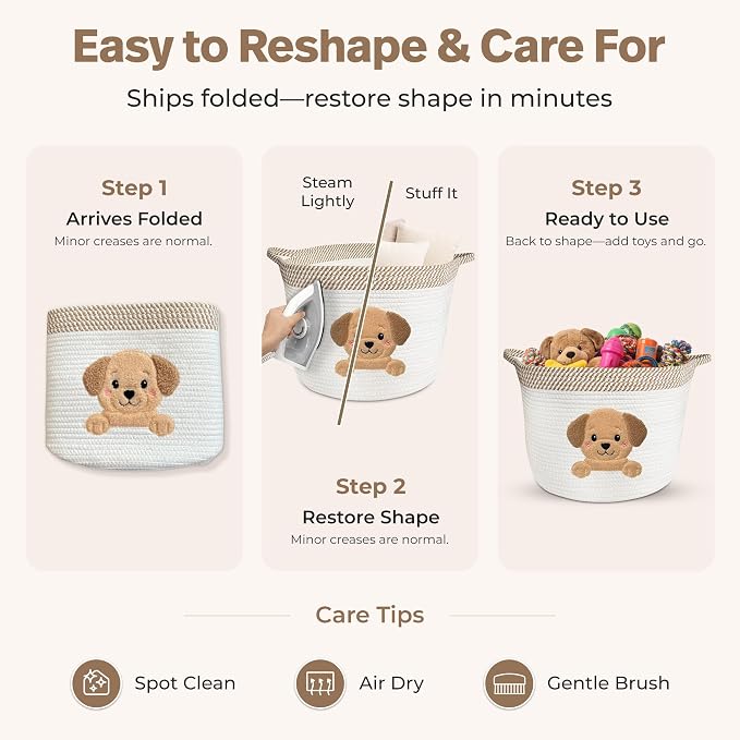 Golden Retriever and Lab Dog Toy Basket, Cotton Rope Storage Bin, 15x11 in | Pet Toy Storage, Blanket and Leash Organizer, Soft Felt Puppy Patch, Dog Mom Gift, Living Room and Crate Side Bin, Spot Clean - Image 7