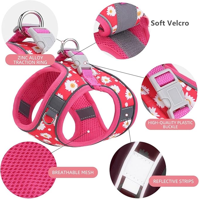 Step in Dog Harness No Pull Flower Adjustable Soft Mesh Harness | Padded Reflective Pet Vest Harness and Leash Set for Small Medium Dogs - Image 4