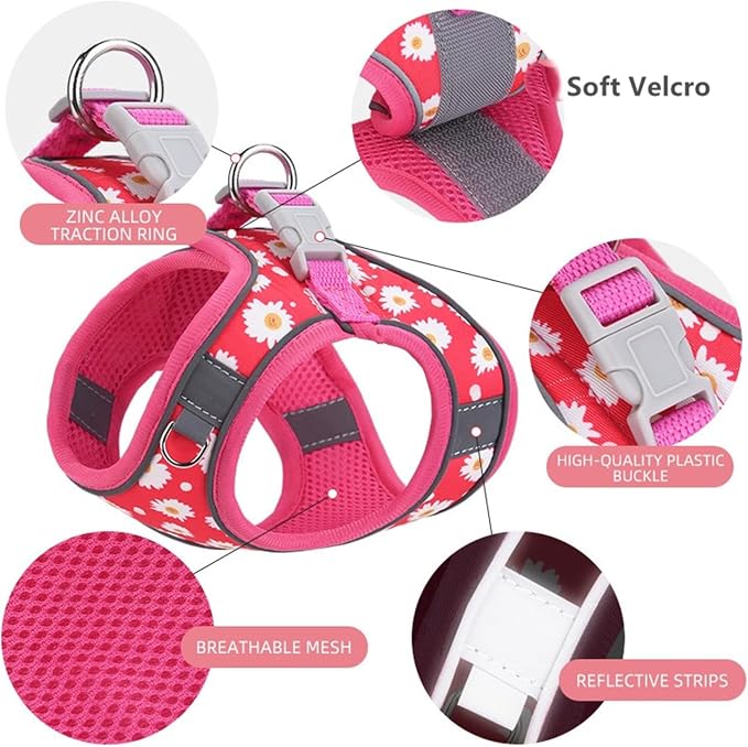 Step in Dog Harness No Pull Flower Adjustable Soft Mesh Harness | Padded Reflective Pet Vest Harness and Leash Set for Small Medium Dogs - Image 4