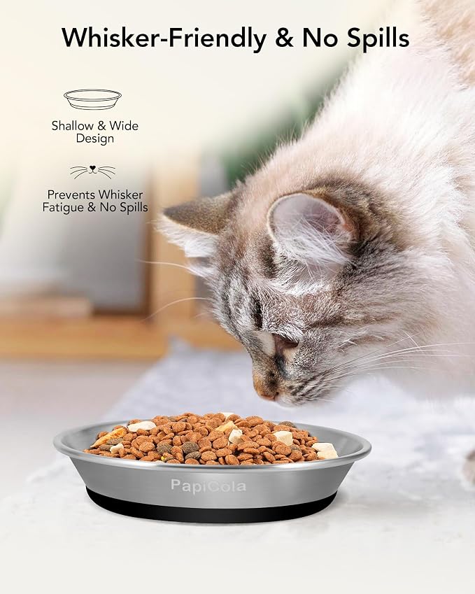 Stainless Steel Cat Bowl 4PC, Non-Slip cat Food Dishes, Metal Cat Bowl | Heavy Duty, Whisker Friendly with Wide and Shallow Design, 6.3'' Wide, 0.7mm Thick 304 Stainless Steel, Ideal Pet Dish - Image 3