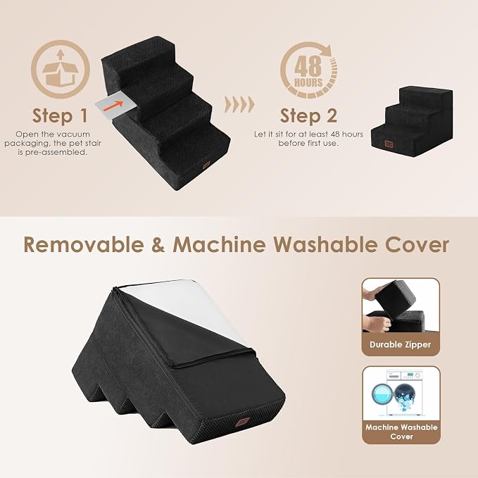 EHEYCIGA Dog Stairs for Small Dogs 13.5" H, 3-Step Dog Steps for Cats, Black - Image 5