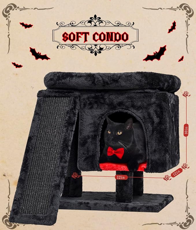SYANDLVY Gothic Cat Tree with Coffin Bed for Indoor Cats, Cat Tower with Scratching Post, Modern Activity House for Large Cats, Condo with Board, Kittens Cave - Image 5