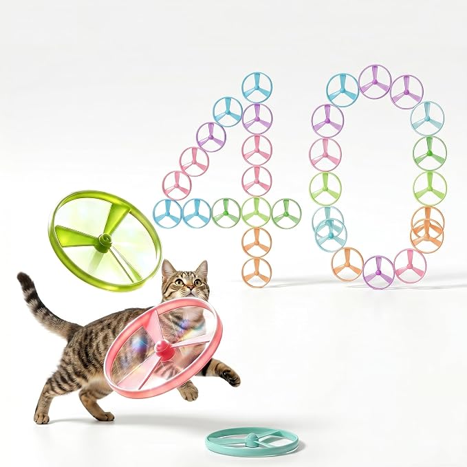 40Pcs Cat Toy Flying Discs, Interactive Cat Fetch Toy for Indoor Cats | Chasing Hunting Training Toys for Kittens & Adult Cats（40Pcs） by Unknown