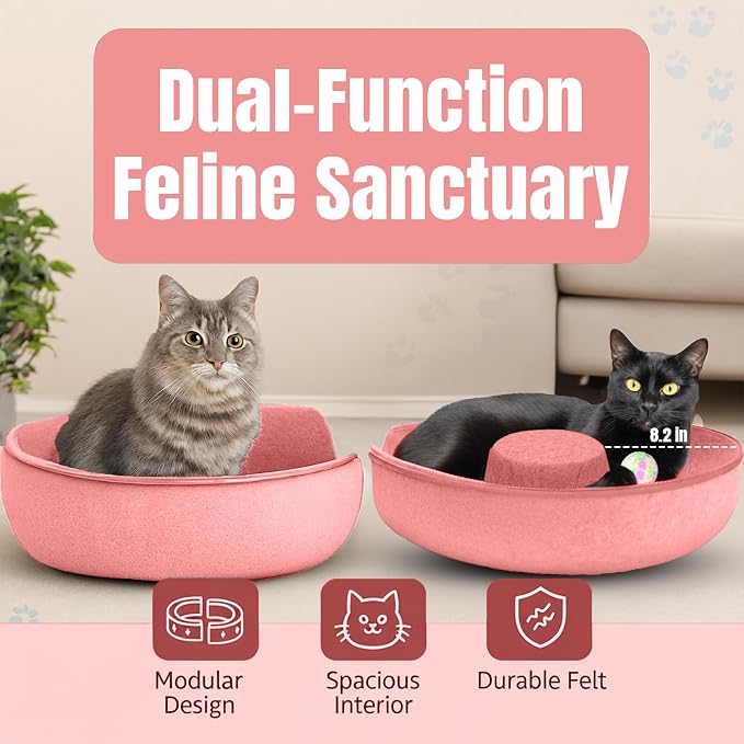 Okoco Cat Tunnel Bed for Indoor Cats Large, 24" Peekaboo Cat Cave Donut Bed for Pets up to 45lbs, 2-in-1 Round Tube with Hanging Ball Toy & Removable Machine Washable Parts (Pink) - Image 5