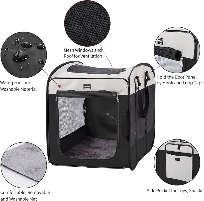 DONORO Dog Kennels and Crates for Medium Dogs, Portable Pop Up Indoor Pet Cage with Sturdy Wire Frame, Collapsible Travel Crate Soft Sided Cat Bag Escape Proof (Black, 28.0" L x 18.0" W x 22.0" H) - Image 2