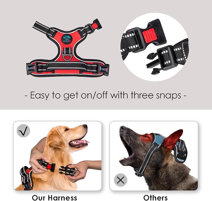 No Pull Dog Harnesses for Small Dogs Reflective Adjustable | Front Clip Vest with Handle 2 Metal Rings 3 Buckles [Easy to Put on & Take off](S, Red) - Image 3
