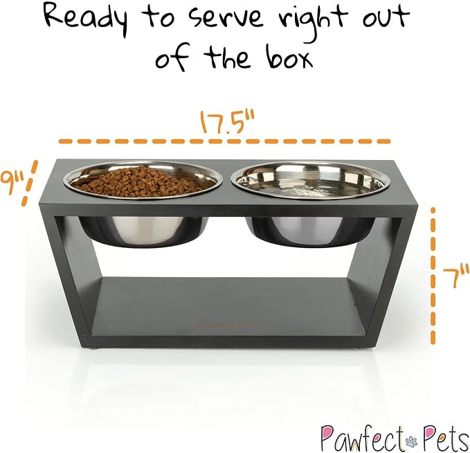 Pawfect Pets Elevated Dog Bowl Stand- 7" Raised Dog Bowl for Medium Dogs. Pet Feeder with Four Stainless Steel Bowls (Black) - Image 4
