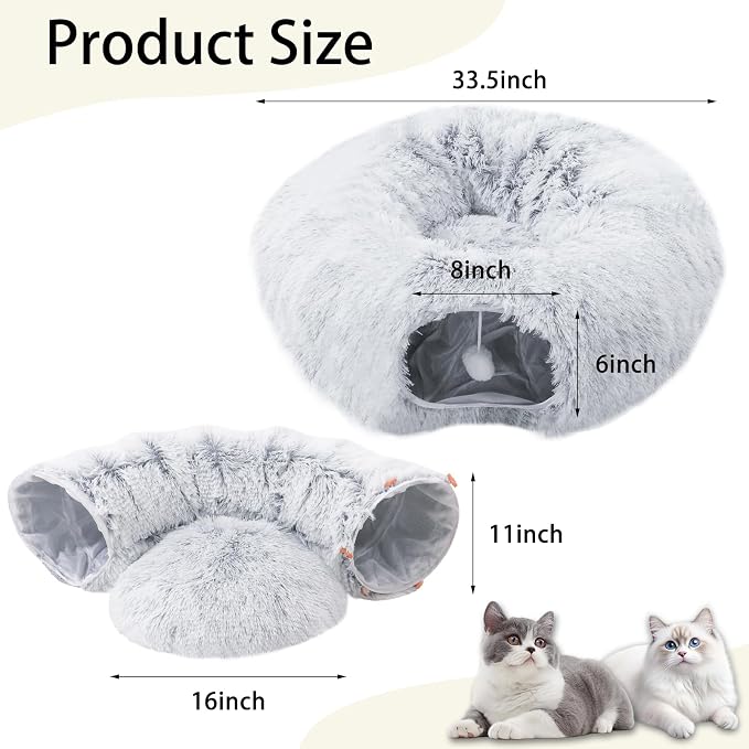 Cat Tunnel Bed for Indoor Cats, Under Christmas Tree Skirt, Donut Tunnel Toys for Multiple & Large Cats, Bed Cave Hideaway for Kitten, Rabbit, Puppy, Gray - Image 7