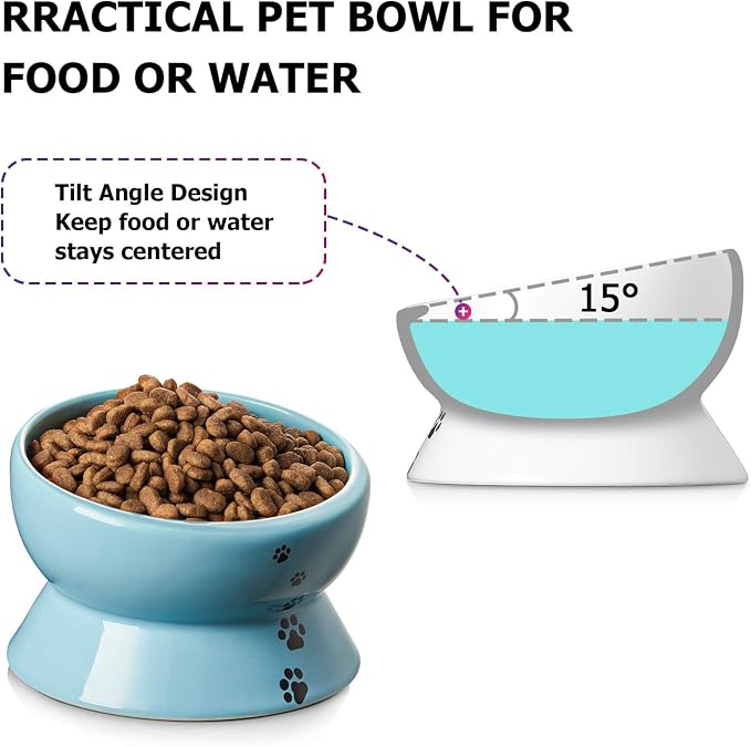 Y YHY Ceramic 15 Ounce Slanted Cat Food Water Bowl, Lake Blue - Image 5