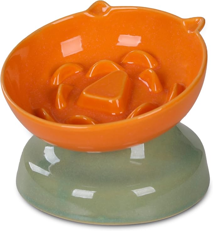 Ceramic Slow Feeder Cat Bowl, 15-Degree Tilted Non-Slip | Food-Grade Ceramic For Indoor Cats, 5.3 In Shallow Bowl, Whisker-Friendly, Dry And Wet Food, Dishwasher Safe by KittyDine