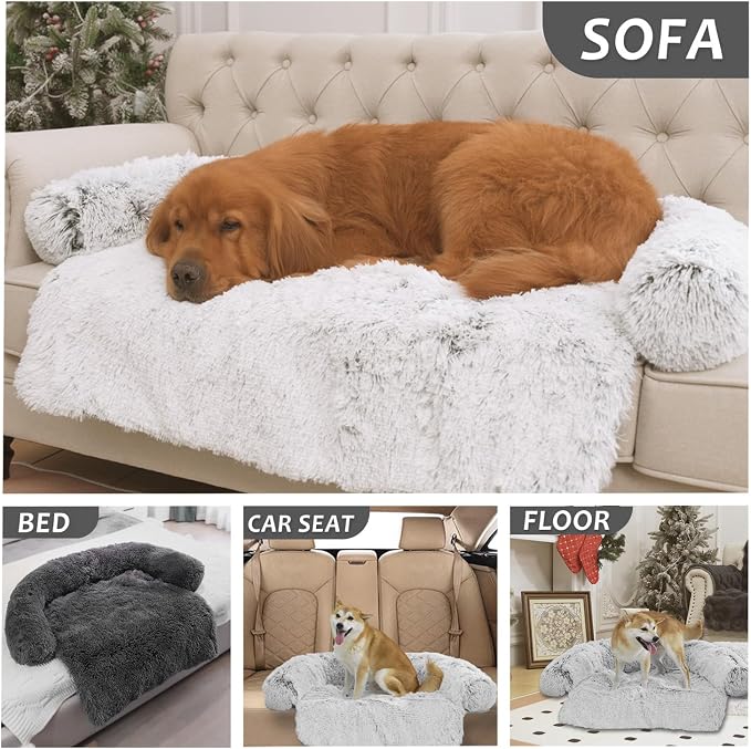 Luxurious Calming Dogs/Cats Bed Mats, Dog Pad Washable Removable Couch Cover, Plush Long Fur Mat for Pets, Waterproof Lining, Perfect for Small, Medium and Large Dogs and Cats (Beige, 34"x30") - Image 7