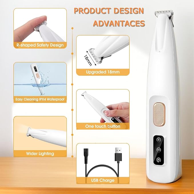 2PCs Dog Paw Trimmer with LED Light,35dB Low Noise Precision Pet Paw Trimmer for Dogs Cats Grooming Clippers,Safety Electric Paw Hair Trimmer for Paws,Ears,Rump,Face,Eyes,Dog - Image 4