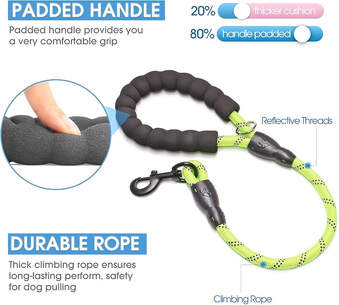2/4/5/6 FT Dog Leash with Comfortable Padded Handle and Highly Reflective Threads for Small Medium and Large Dogs (2FT-1/2'', Green) - Image 2