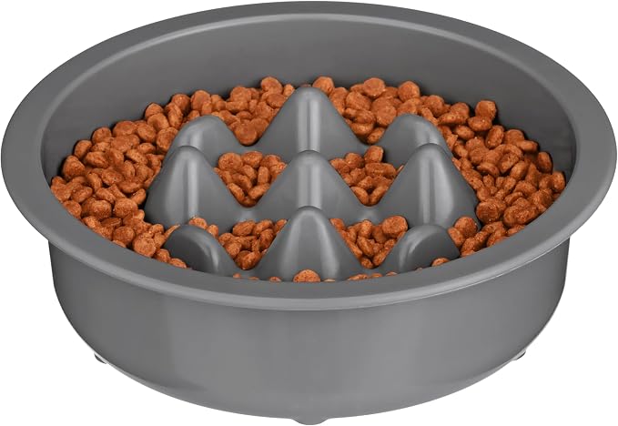 The Niner Slow Feed Bowl - Raised Peaks Slow Down Pets Eating - Fits Elevated Feeders Including Neater Feeder Large Sizes - Gentle on Teeth and Gums - Holds up to 2 Cups (Gunmetal Grey) by NeaterPetBrands