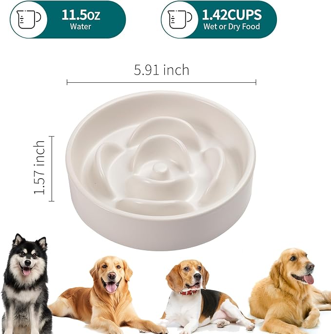 White Ceramic Slow Feeder Dog Bowl for Small and Medium Breed,Elevated/Raised 6.1 in Slow Feeding Bowl,Puzzle Dog Food Bowl for Fast Eater,Maze Dish for Fast Eater - Image 2