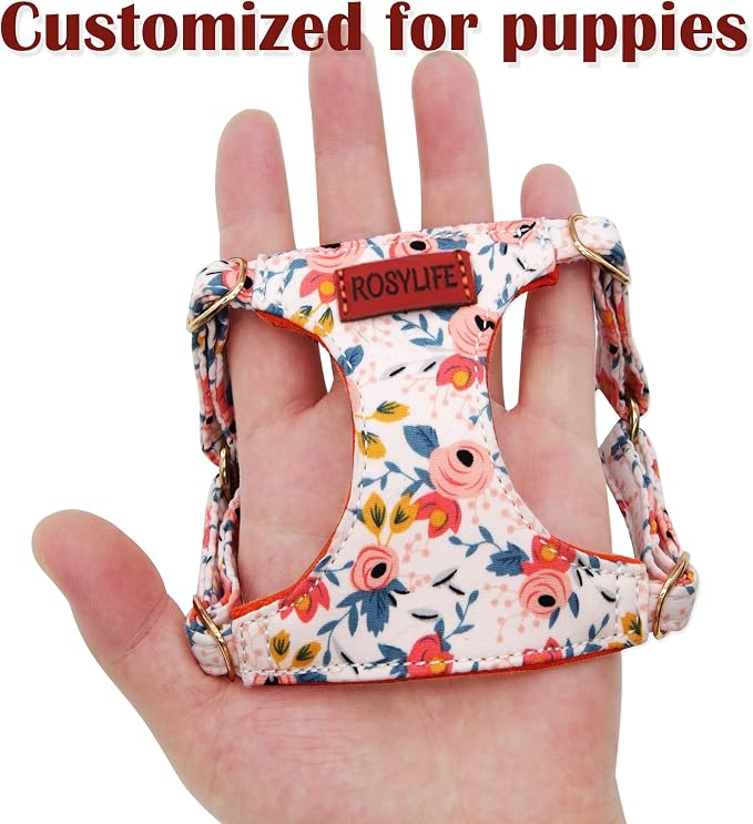 No Pull Dog Harness Adjustable Small Dog Harness and Leash Set, Lightweight and Soft Dog Harness No Choke Escape Proof Pet Harness Vest (Orange Rose, XS) - Image 2