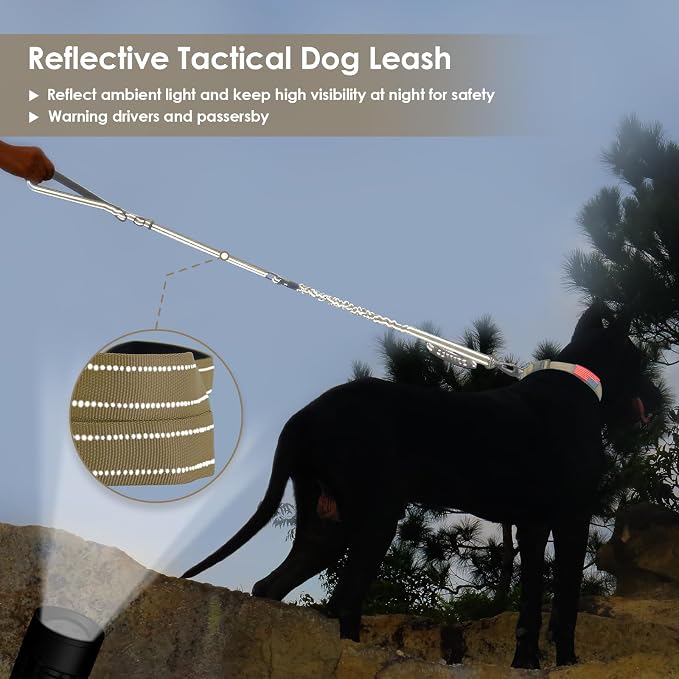 AUBELL Tactical Dog Leash Heavy Duty,4-6ft No Pull Bungee Leash,Brown | Reflective Dog Leash for Medium Large Dogs with Comfortable Padded Double Handle,Car Seat Belt,360 Degree Rotating Carabiner - Image 2