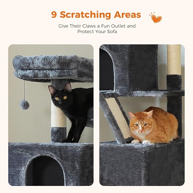 70.8" Tall Cat Tree for Large Cats, Multi-Level Cat Tower with 8 Sisal Scratching Posts, 2 Top Perches, Big Condo, Large Hammock, and Cat Furniture for Indoor Cats, Dark Gray - Image 5