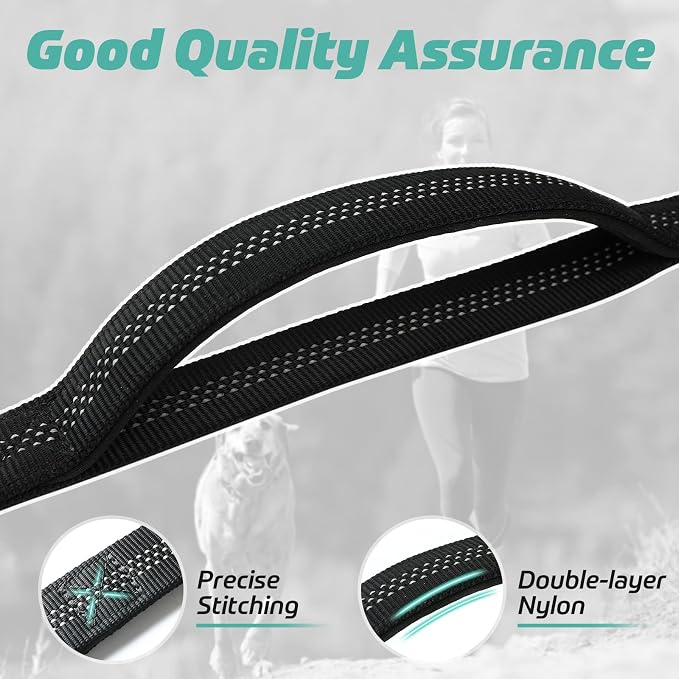 rabbitgoo Tactical Dog Leash, Heavy Duty Training Bungee Lead | Military Leash with 2 Padded Control Handles for Medium Large Dogs, No Pull for Shock Absorption, Reflective, Black, 5.2FT - Image 5